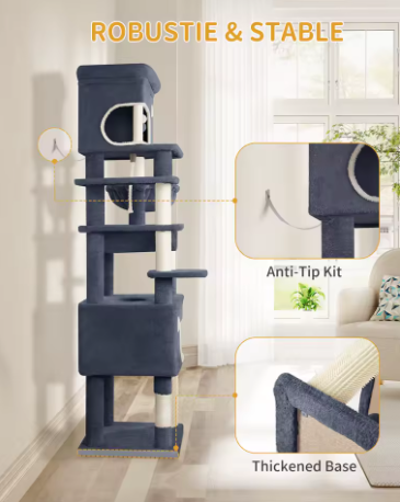 Arbre à Chat 7 niveaux avec 2 Niches & Hamac — 178 cm