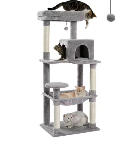 Arbre à Chat 5 niveaux avec Grand Hamac & Niche — 143 cm