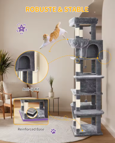 Arbre à Chat 6 niveaux avec Niche & Hamac — 170 cm