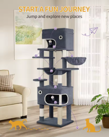 Arbre à Chat 7 niveaux avec 2 Niches & Hamac — 178 cm