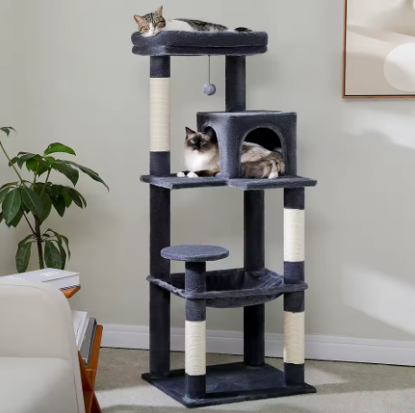 Arbre à Chat 5 niveaux avec Grand Hamac & Niche — 143 cm