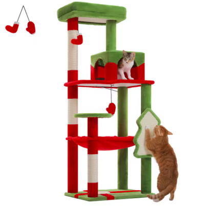 Arbre à Chat 5 niveaux avec Grand Hamac & Niche — 143 cm