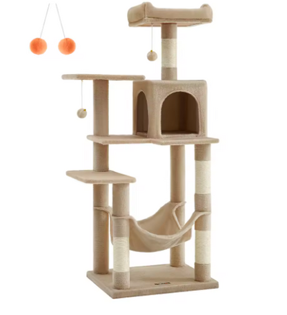 Arbre à Chat 5 niveaux avec Niche & Perchoir Douillet — 143 cm