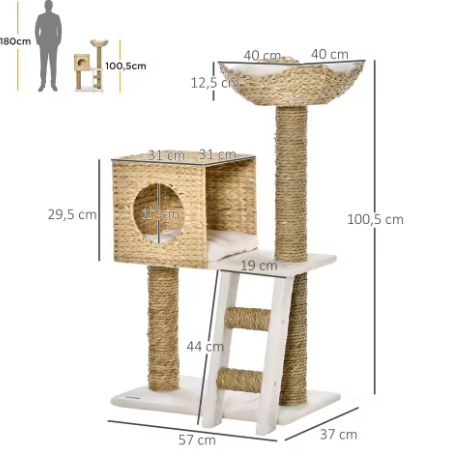 Arbre à Chat 3 niveaux avec Niche & Lit Douillet — 100 cm